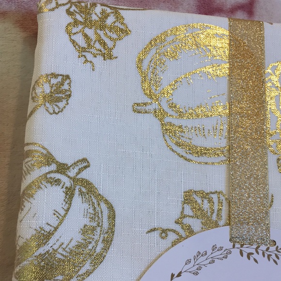 Metallic Pumpkin Harvest Fall Rectangular Tablecloth 60” X 84” sparkle gold NWT - Picture 3 of 16